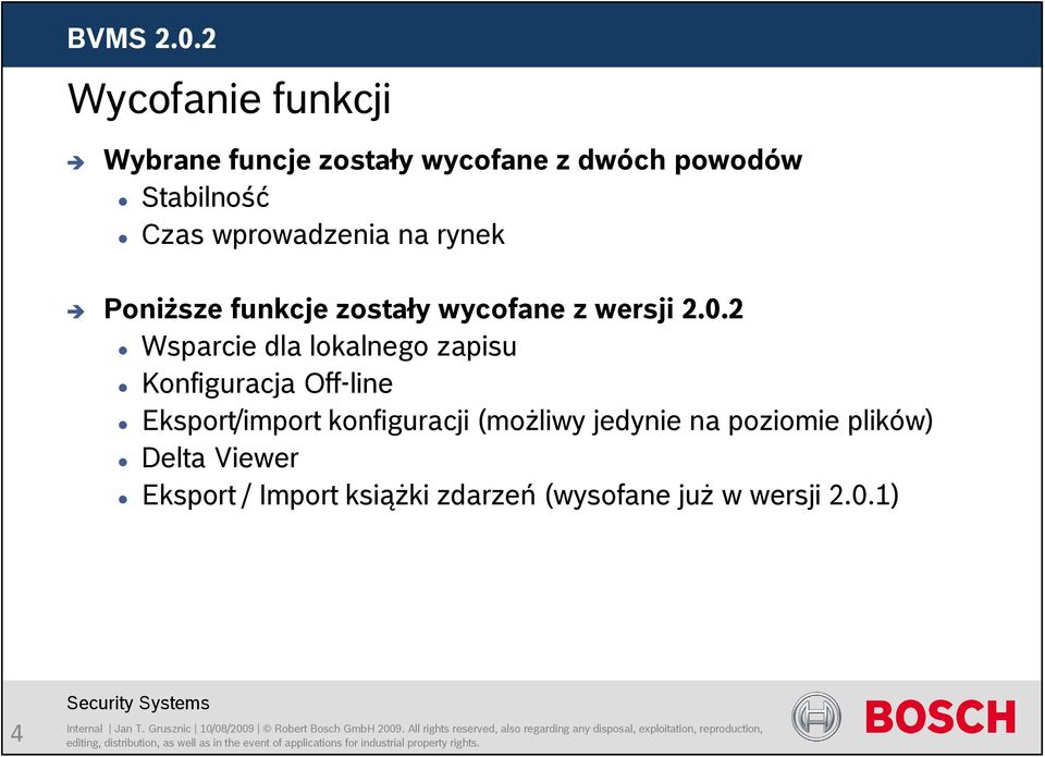 wprowadzenia na rynek Poniższe funkcje zostały wycofane z wersji 2.0.