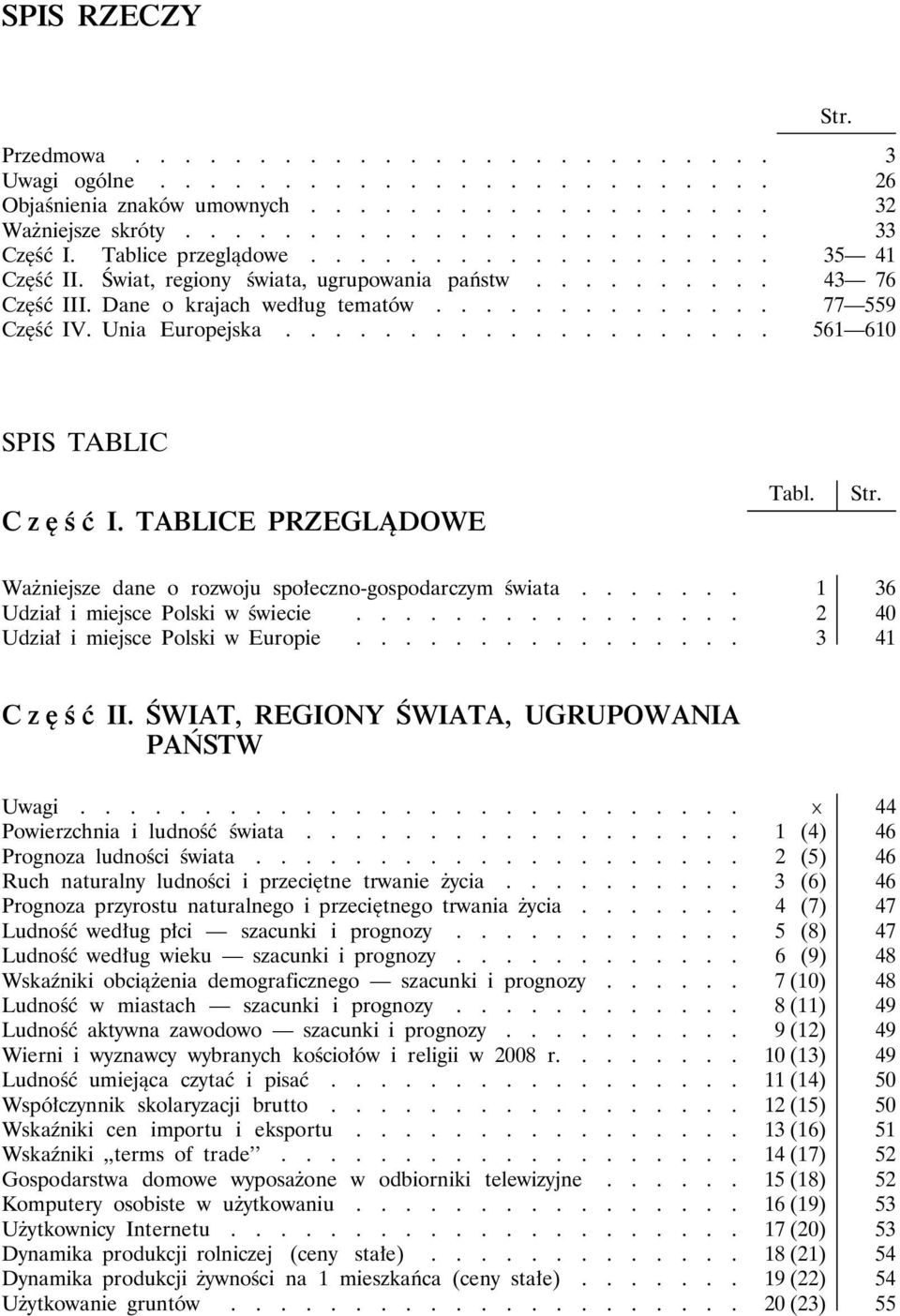 Unia Europejska.................... 561 610 Str. SPIS TABLIC C z ę ś ć I. TABLICE PRZEGLĄDOWE Tabl. Str. Ważniejsze dane o rozwoju społeczno-gospodarczym świata.