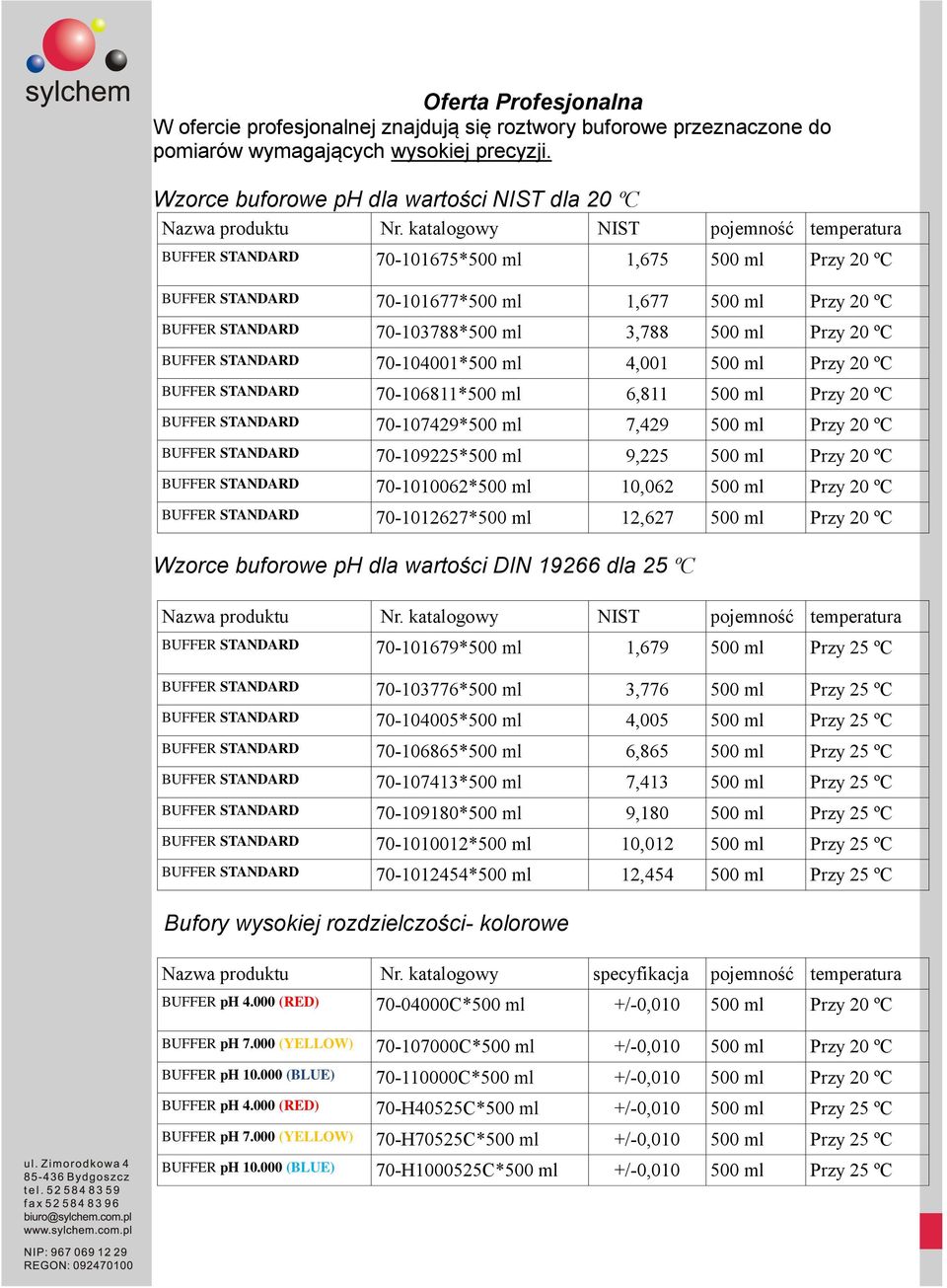 4,001 Przy 20 ºC BUFFER STANDARD 70-106811* 6,811 Przy 20 ºC BUFFER STANDARD 70-107429* 7,429 Przy 20 ºC BUFFER STANDARD 70-109225* 9,225 Przy 20 ºC BUFFER STANDARD 70-1010062* 10,062 Przy 20 ºC