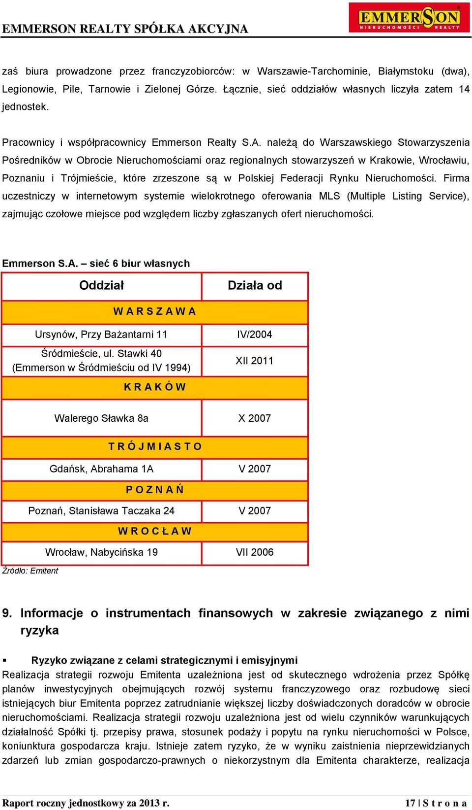 należą do Warszawskiego Stowarzyszenia Pośredników w Obrocie Nieruchomościami oraz regionalnych stowarzyszeń w Krakowie, Wrocławiu, Poznaniu i Trójmieście, które zrzeszone są w Polskiej Federacji