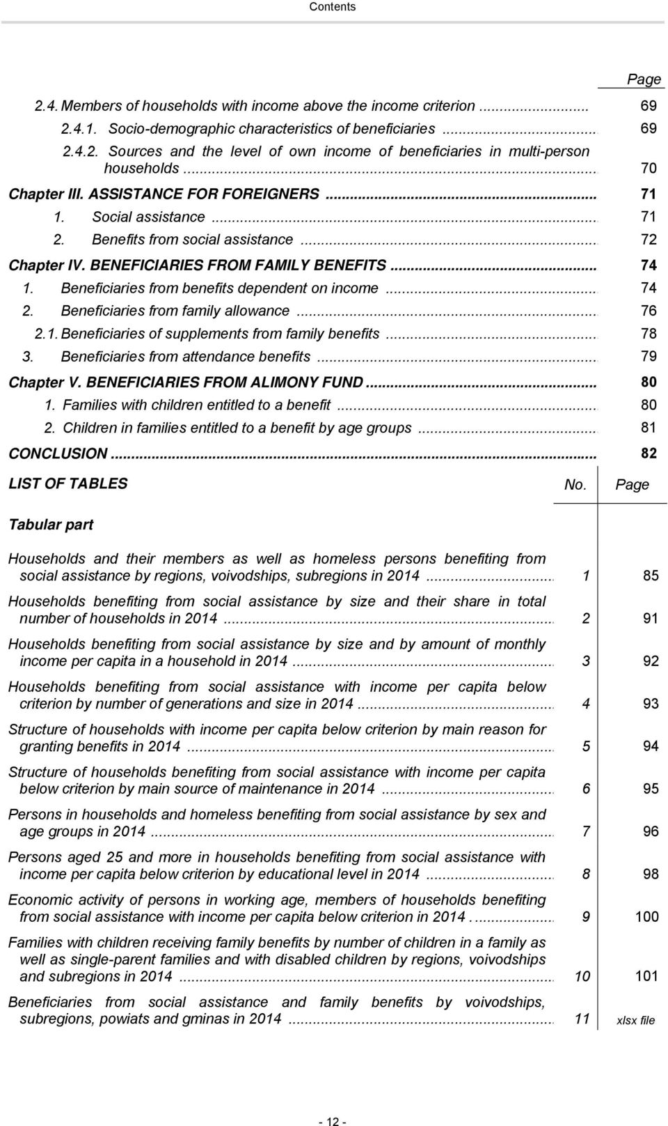 Beneficiaries from benefits dependent on income... 74 2. Beneficiaries from family allowance... 76 2.1. Beneficiaries of supplements from family benefits... 78 3.