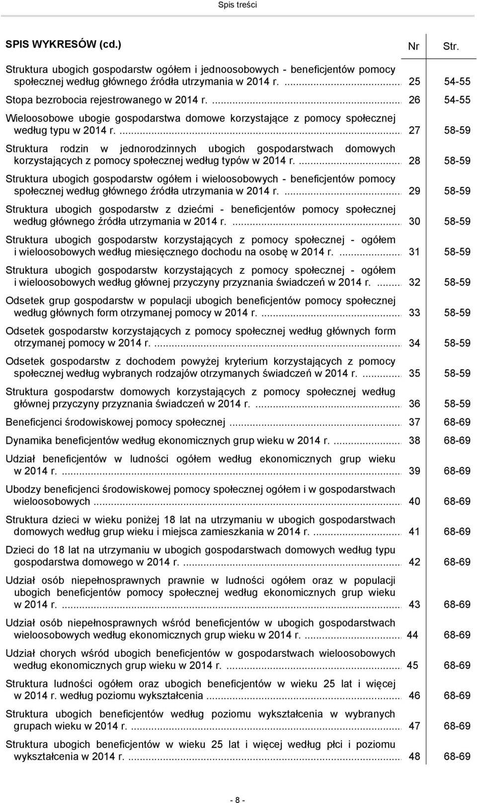 ... 27 58-59 Struktura rodzin w jednorodzinnych ubogich gospodarstwach domowych korzystających z pomocy społecznej według typów w 2014 r.