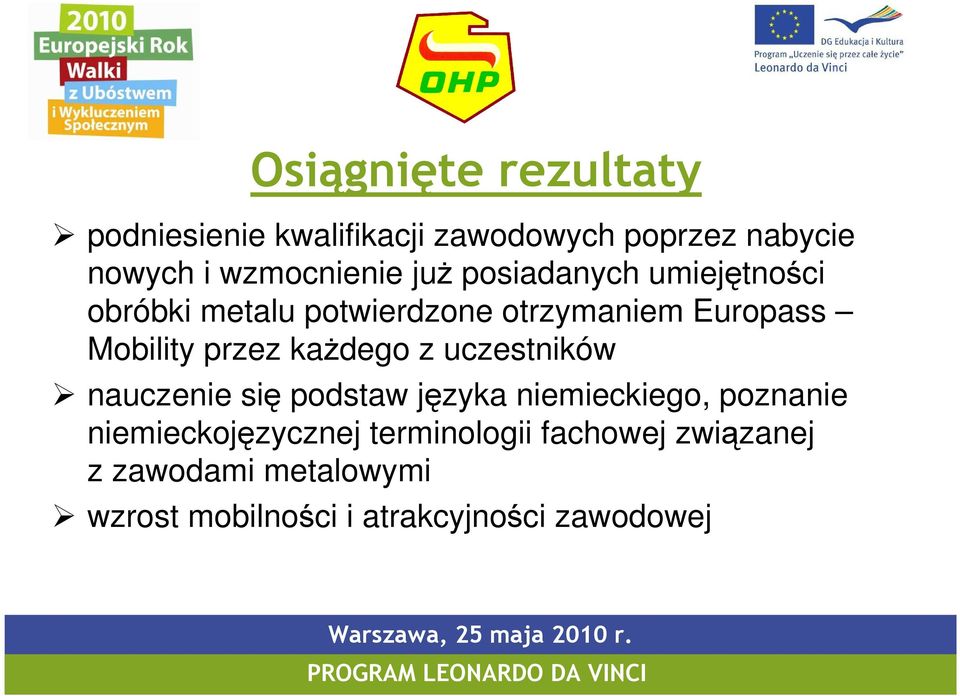 kaŝdego z uczestników nauczenie się podstaw języka niemieckiego, poznanie niemieckojęzycznej