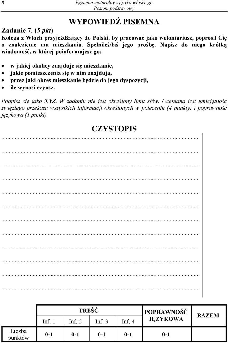 Napisz do niego krótką wiadomość, w której poinformujesz go: w jakiej okolicy znajduje się mieszkanie, jakie pomieszczenia się w nim znajdują, przez jaki okres mieszkanie będzie do