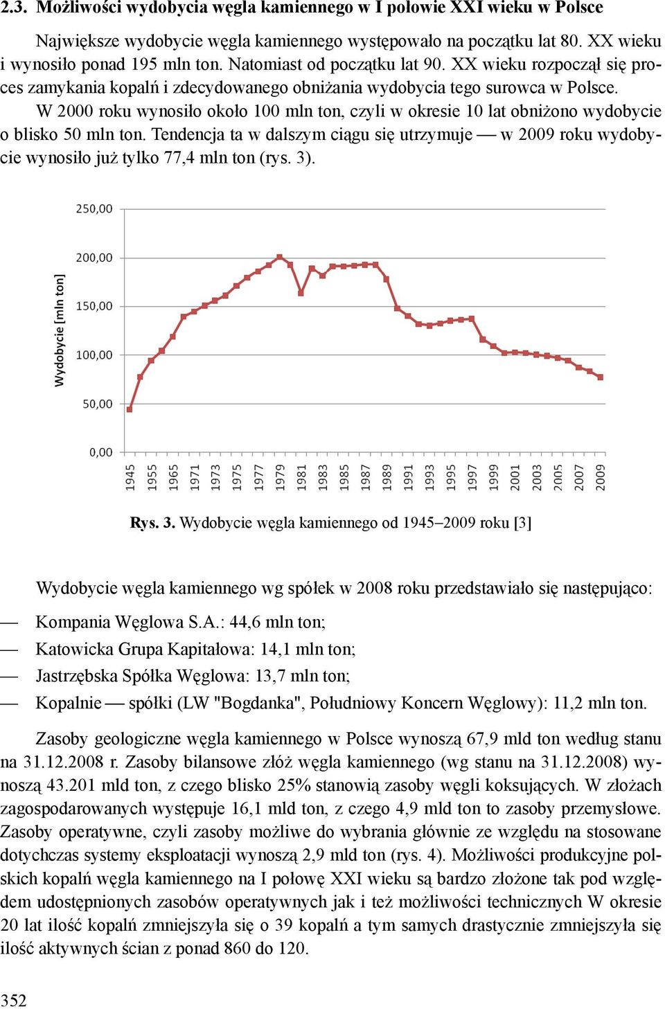 W 2000 roku wynosiło około 100 mln ton, czyli w okresie 10 lat obniżono wydobycie o blisko 50 mln ton.