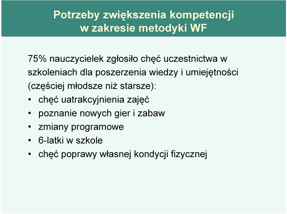 (częściej młodsze niŝ starsze): chęć uatrakcyjnienia zajęć poznanie nowych