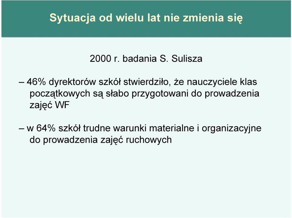 początkowych są słabo przygotowani do prowadzenia zajęć WF w 64%