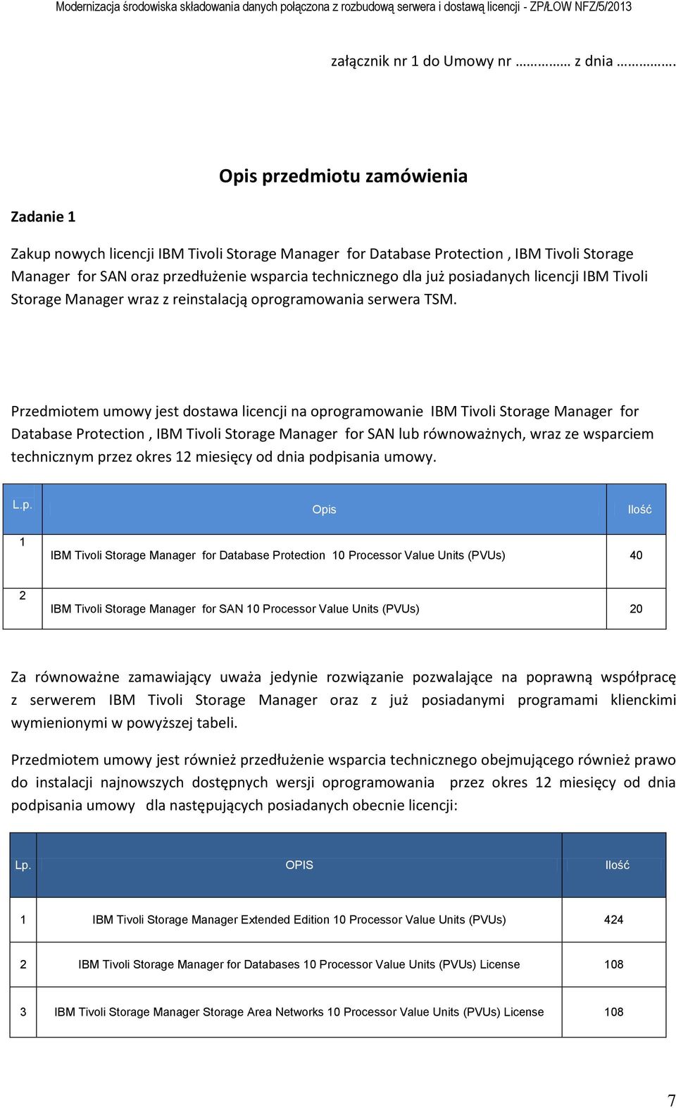 posiadanych licencji IBM Tivoli Storage Manager wraz z reinstalacją oprogramowania serwera TSM.