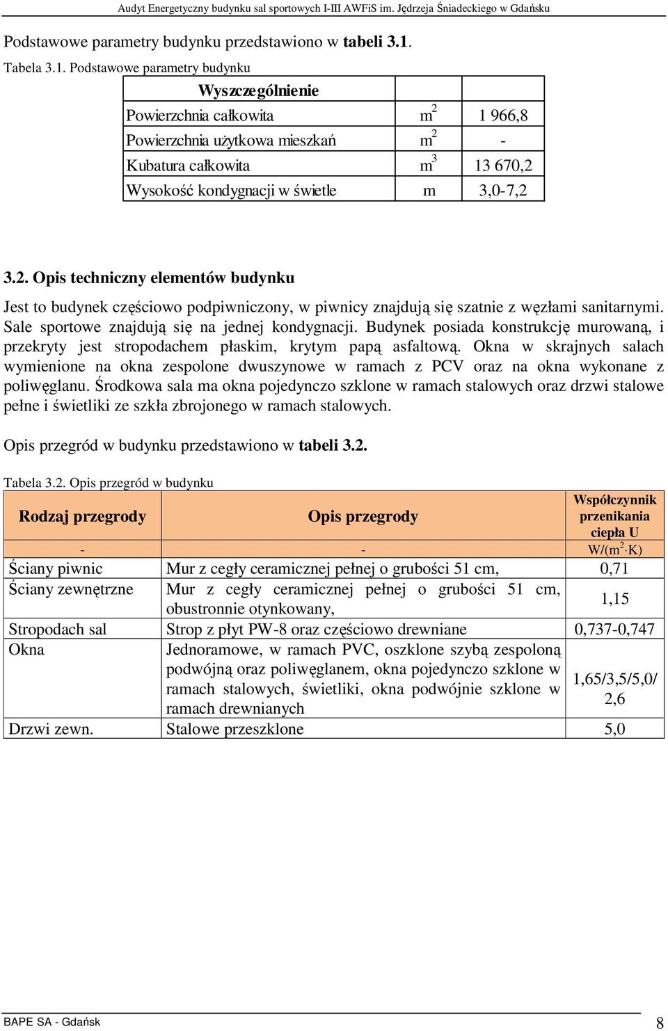 Podstawowe parametry budynku Wyszczególnienie Powierzchnia całkowita m 2 