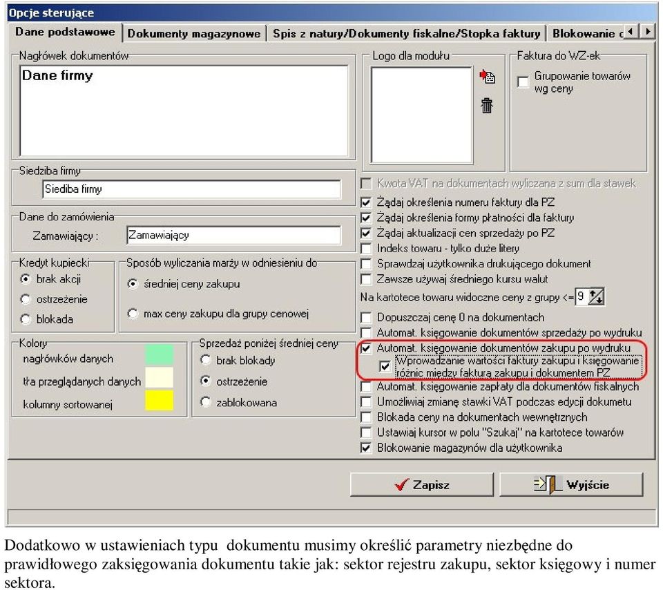 prawidłowego zaksięgowania dokumentu takie