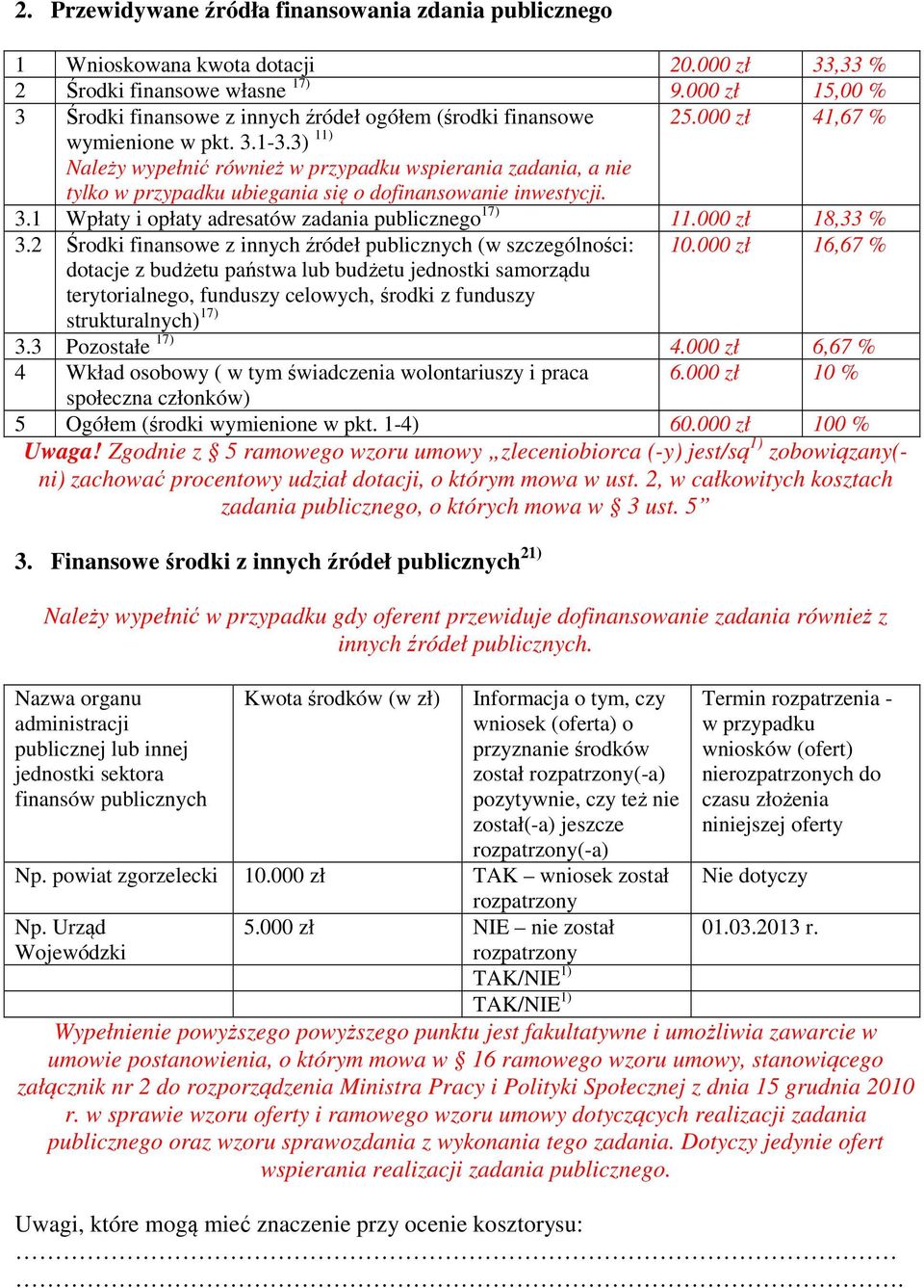 3) 11) Należy wypełnić również w przypadku wspierania zadania, a nie tylko w przypadku ubiegania się o dofinansowanie inwestycji. 3.1 Wpłaty i opłaty adresatów zadania publicznego 17) 11.