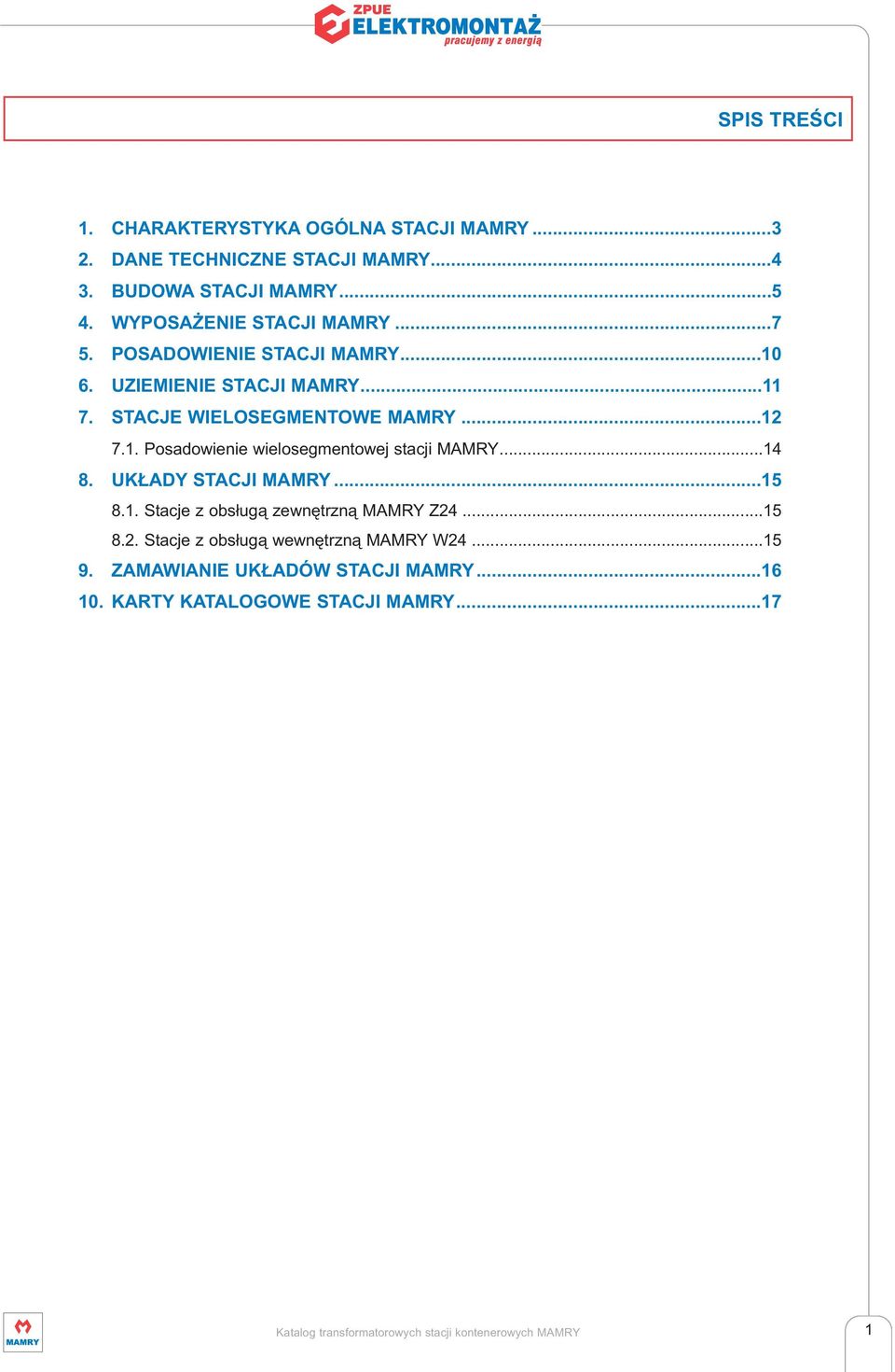 ..14 8. UKŁADY STACJI MAMRY...15 8.1. Stacje z obsługą zewnętrzną MAMRY Z24...15 8.2. Stacje z obsługą wewnętrzną MAMRY W24...15 9.