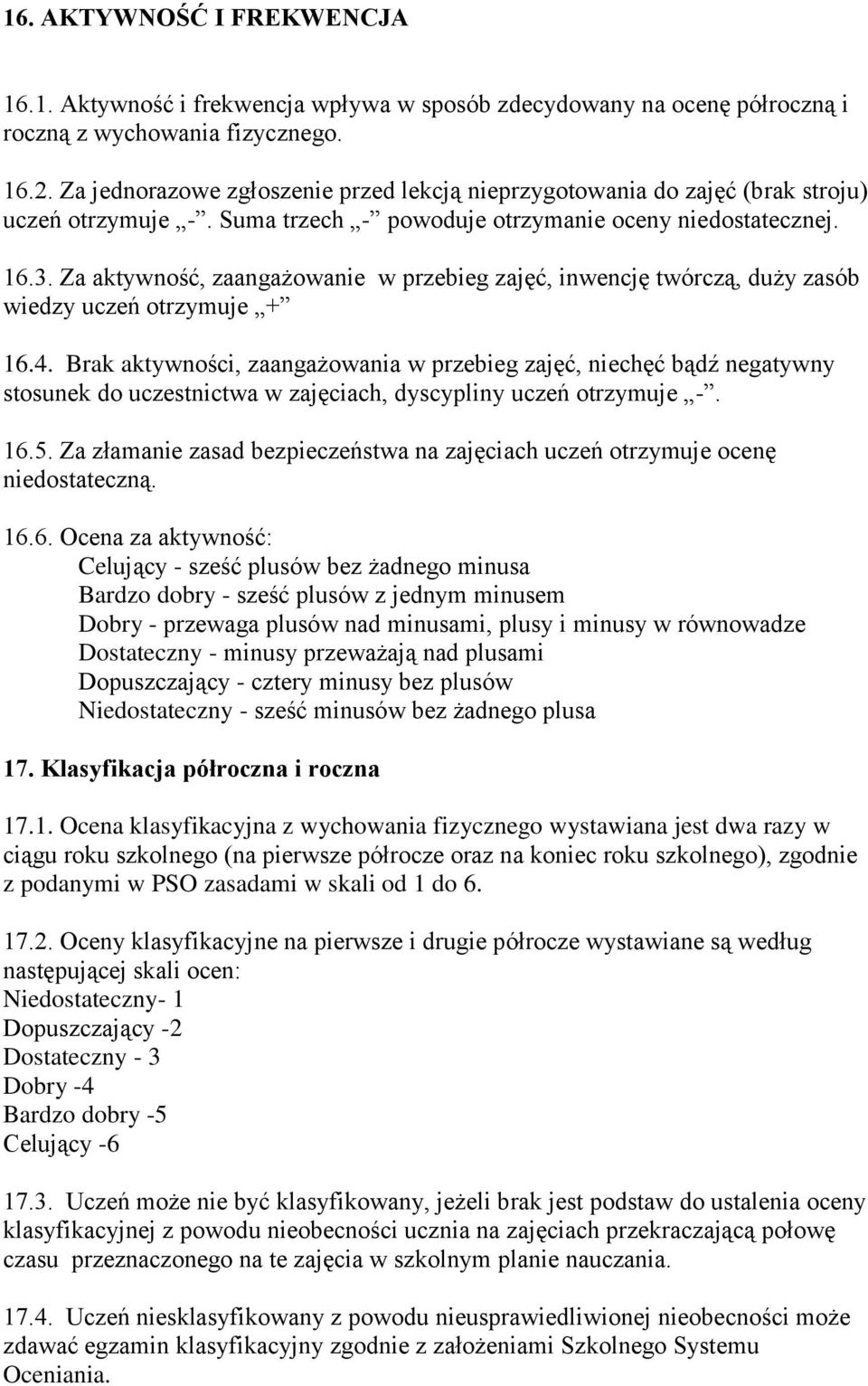 Za aktywność, zaangażowanie w przebieg zajęć, inwencję twórczą, duży zasób wiedzy uczeń otrzymuje + 16.4.