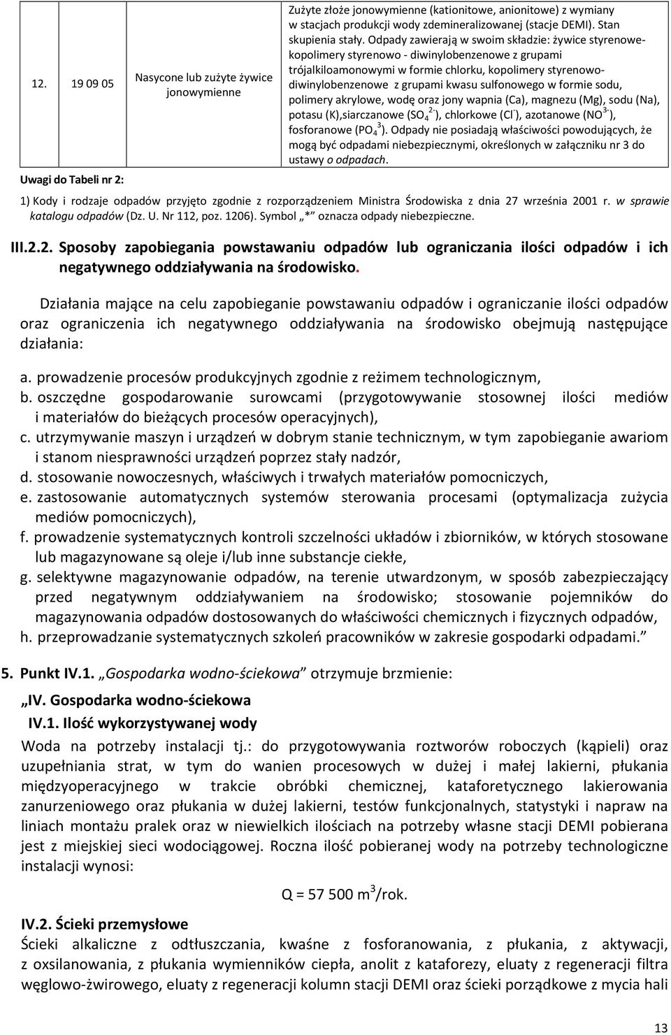 Odpady zawierają w swoim składzie: żywice styrenowekopolimery styrenowo - diwinylobenzenowe z grupami trójalkiloamonowymi w formie chlorku, kopolimery styrenowodiwinylobenzenowe z grupami kwasu