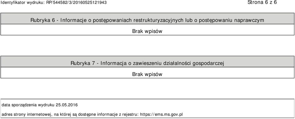 działalności gospodarczej data sporządzenia wydruku 25.05.