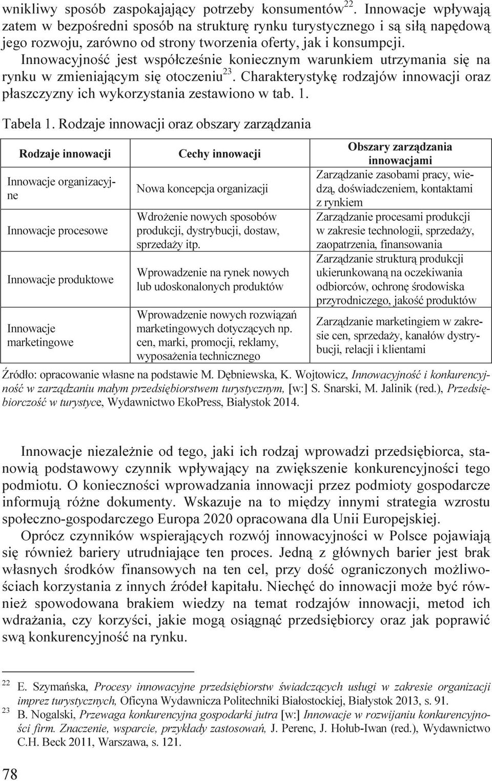 Innowacyjność jest współcześnie koniecznym warunkiem utrzymania się na rynku w zmieniającym się otoczeniu 23. Charakterystykę rodzajów innowacji oraz płaszczyzny ich wykorzystania zestawiono w tab. 1.