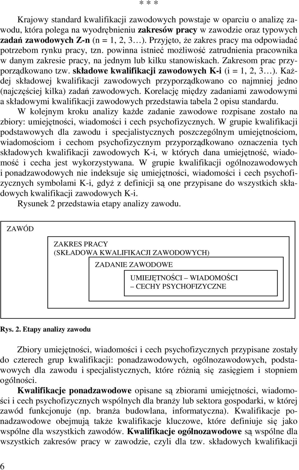 Zakresom prac przyporządkowano tzw. składowe kwalifikacji zawodowych K-i (i = 1, 2, 3 ).