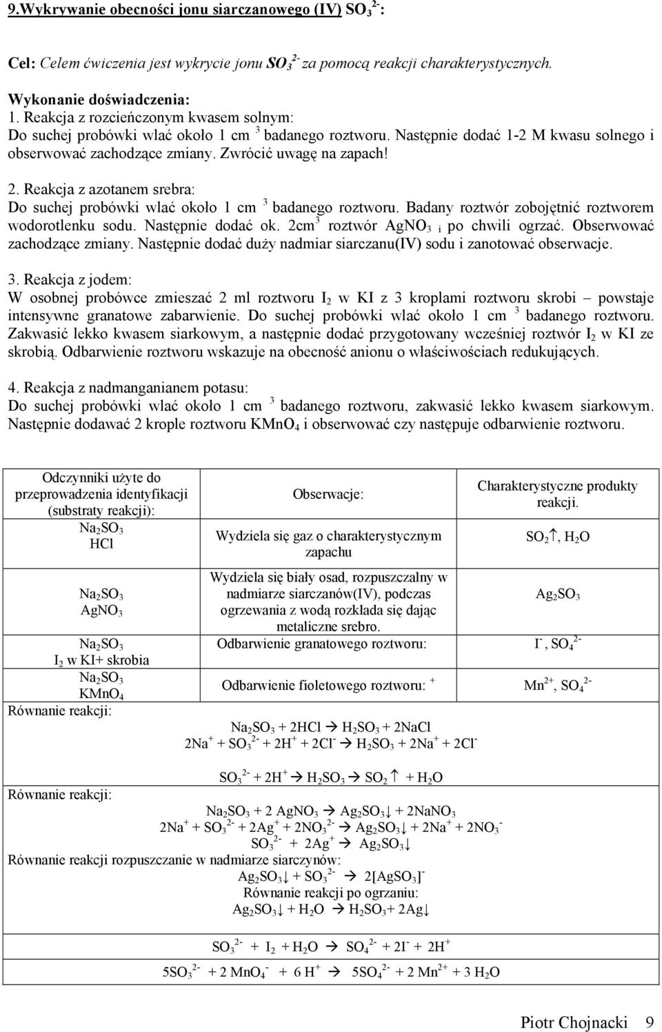 Reakcja z azotanem srebra: Do suchej probówki wlać około 1 cm 3 badanego roztworu. Badany roztwór zobojętnić roztworem wodorotlenku sodu. Następnie dodać ok. 2cm 3 roztwór AgNO 3 i po chwili ogrzać.