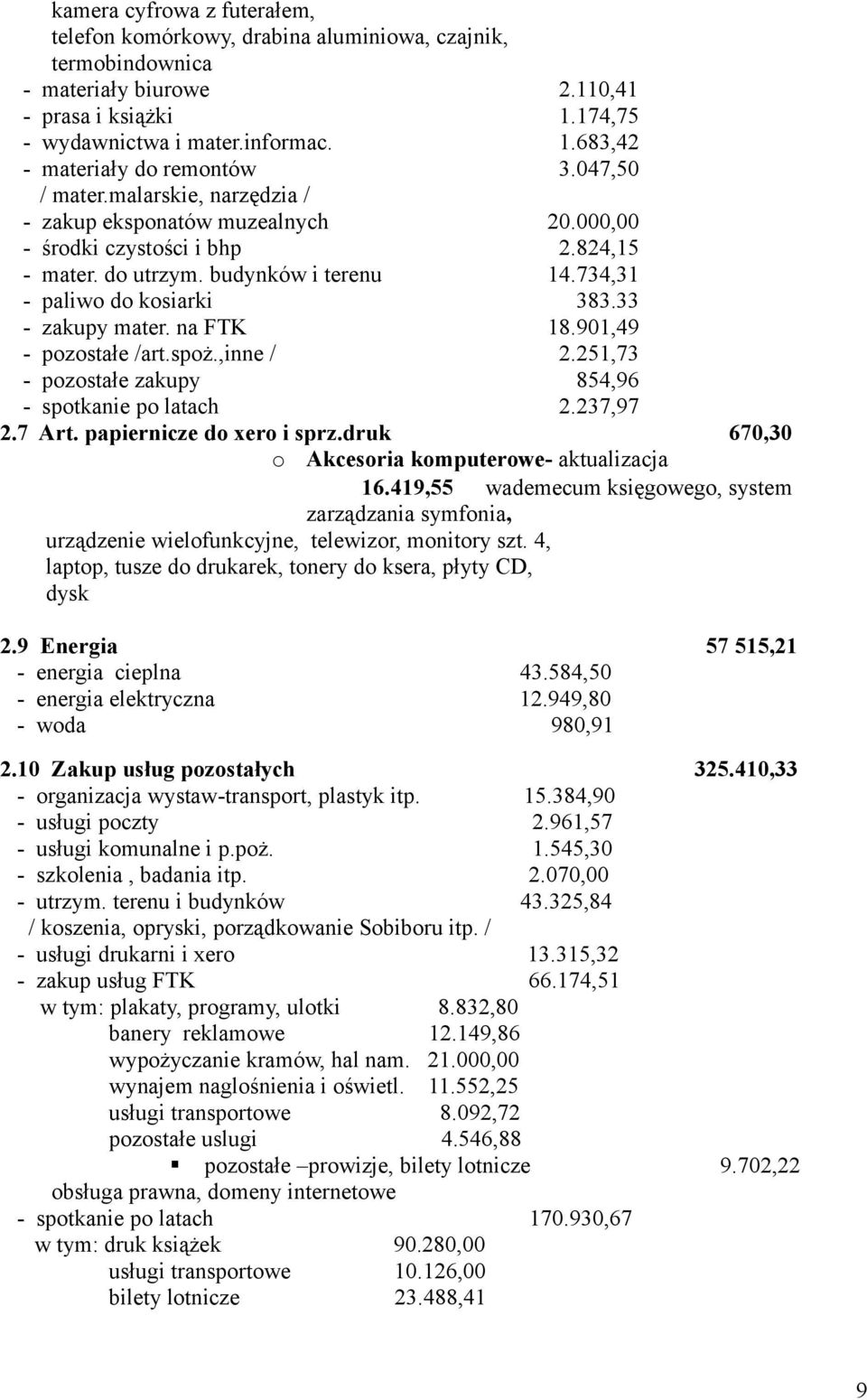 na FTK 18.91,49 - pozostałe /art.spoż.,inne / 2.251,73 - pozostałe zakupy 854,96 - spotkanie po latach 2.237,97 2.7 Art. papiernicze do xero i sprz.druk 67,3 o Akcesoria komputerowe- aktualizacja 16.