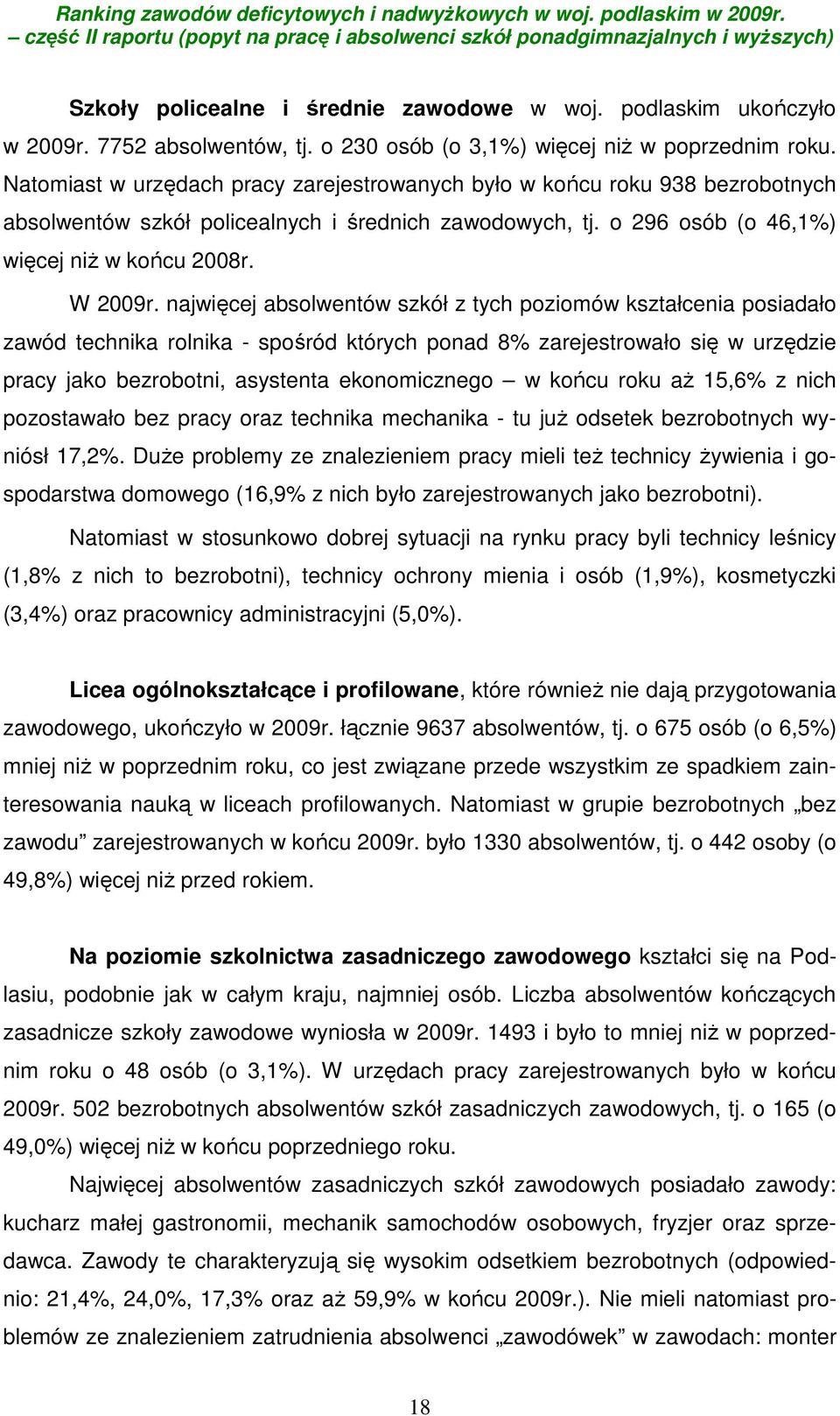 najwięcej absolwentów szkół z tych poziomów kształcenia posiadało zawód technika rolnika - spośród których ponad 8% zarejestrowało się w urzędzie pracy jako bezrobotni, asystenta ekonomicznego w