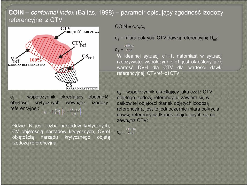 c 3 współczynnik określający obecność objętości krytycznych wewnątrz izodozy referencyjnej: Gdzie: N jest liczbą narządów krytycznych, CV objętością narządów krytycznych, CVref objętością narządu