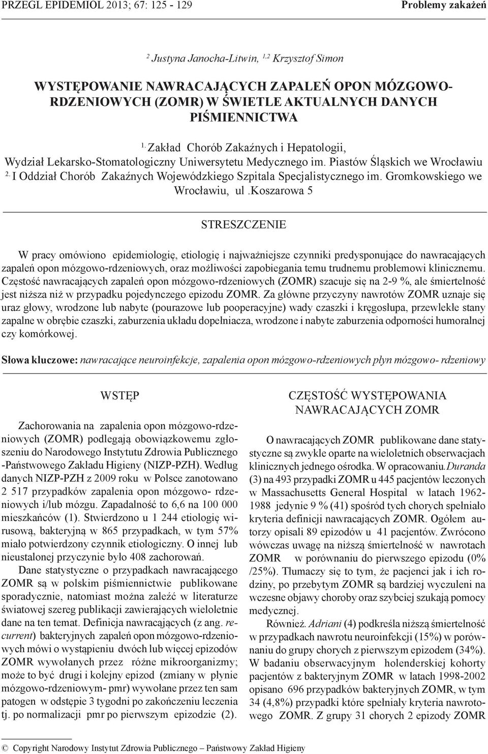 I Oddział Chorób Zakaźnych Wojewódzkiego Szpitala Specjalistycznego im. Gromkowskiego we Wrocławiu, ul.