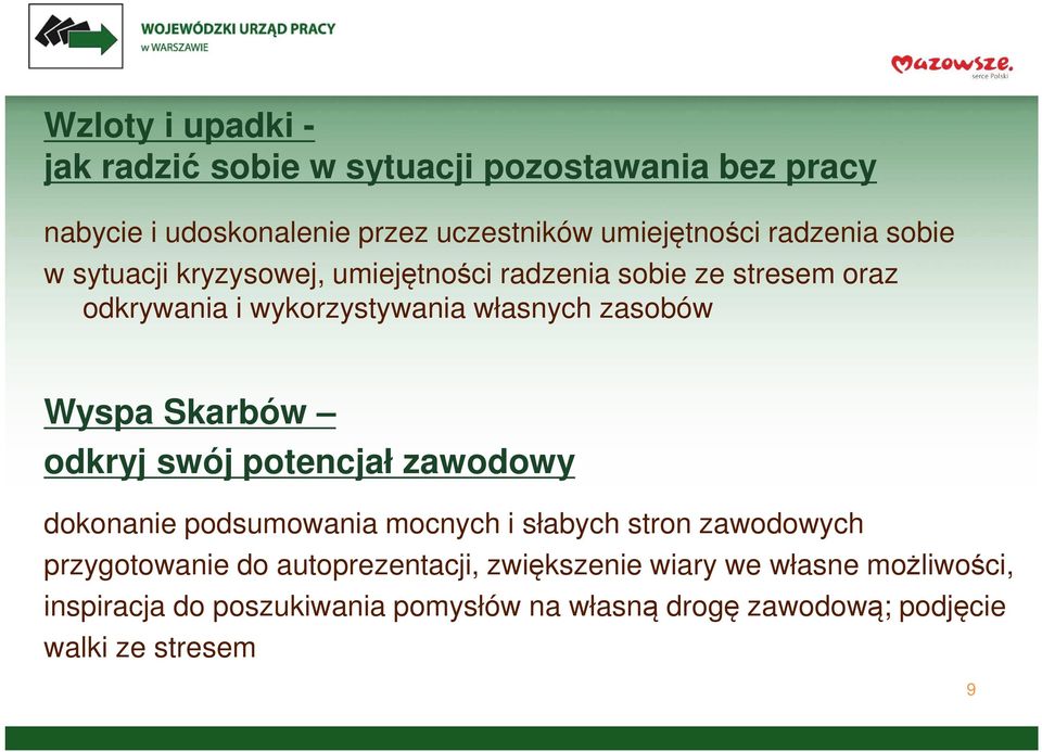 Wyspa Skarbów odkryj swój potencjał zawodowy dokonanie podsumowania mocnych i słabych stron zawodowych przygotowanie do