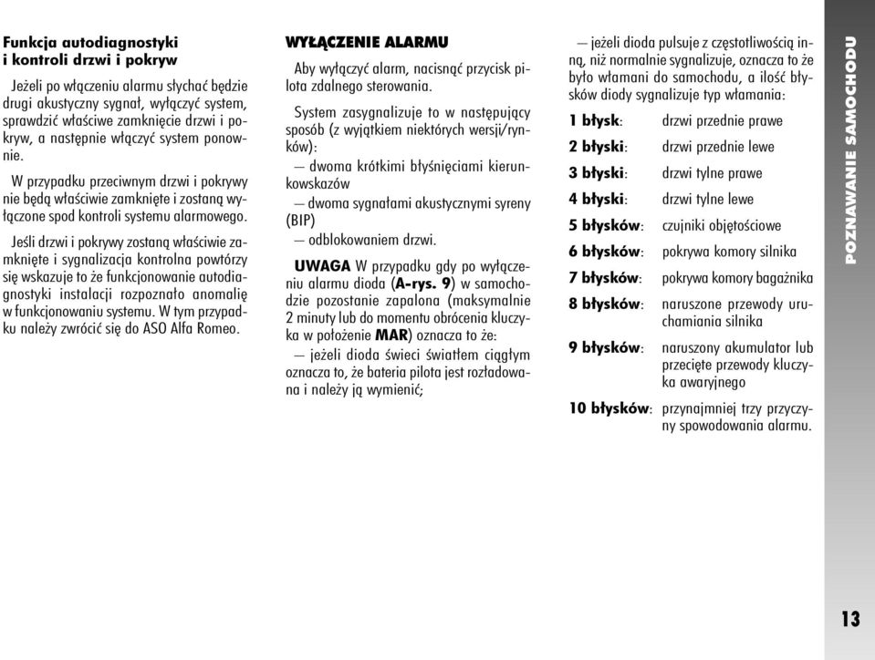 JeÊli drzwi i pokrywy zostanà w aêciwie zamkni te i sygnalizacja kontrolna powtórzy si wskazuje to e funkcjonowanie autodiagnostyki instalacji rozpozna o anomali w funkcjonowaniu systemu.