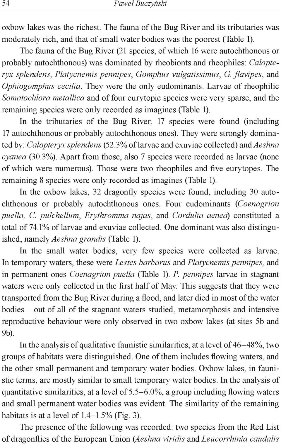 vulgatissimus, G. flavipes, and Ophiogomphus cecilia. They were the only eudominants.