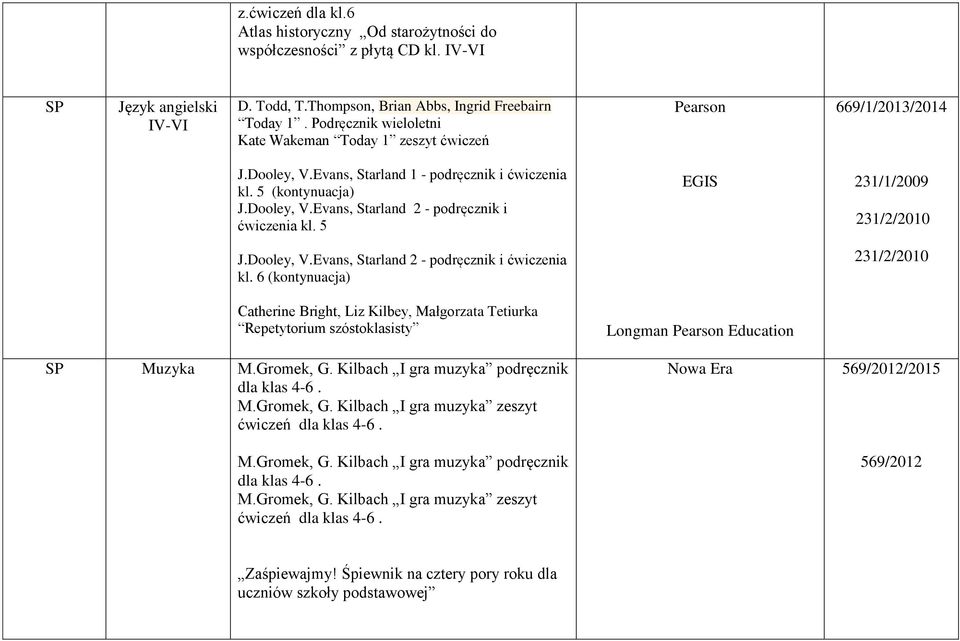 5 EGIS 231/1/2009 231/2/2010 J.Dooley, V.Evans, Starland 2 - podręcznik i ćwiczenia kl.