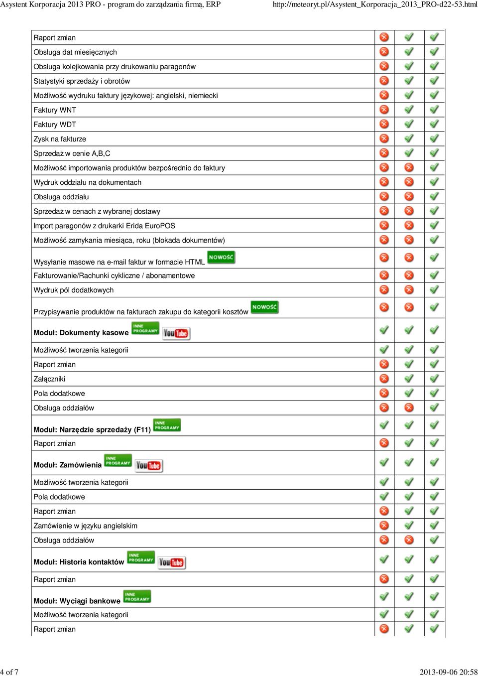 Import paragonów z drukarki Erida EuroPOS Możliwość zamykania miesiąca, roku (blokada dokumentów) Wysyłanie masowe na e-mail faktur w formacie HTML Fakturowanie/Rachunki cykliczne / abonamentowe