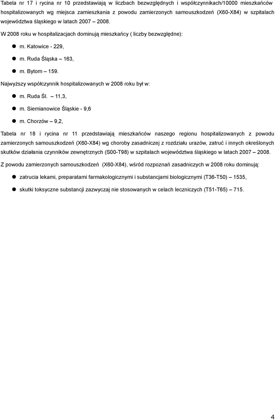 Najwyższy współczynnik hospitalizowanych w 2008 roku był w: m. Ruda Śl. 11,3, m. Siemianowice Śląskie - 9,6 m.