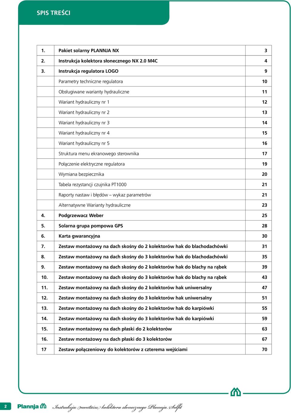 4 5 Wariant hydrauliczny nr 5 6 Struktura menu ekranowego sterownika Połączenie elektryczne regulatora 9 Wymiana bezpiecznika 0 Tabela rezystancji czujnika PT000 Raporty nastaw i błędów wykaz