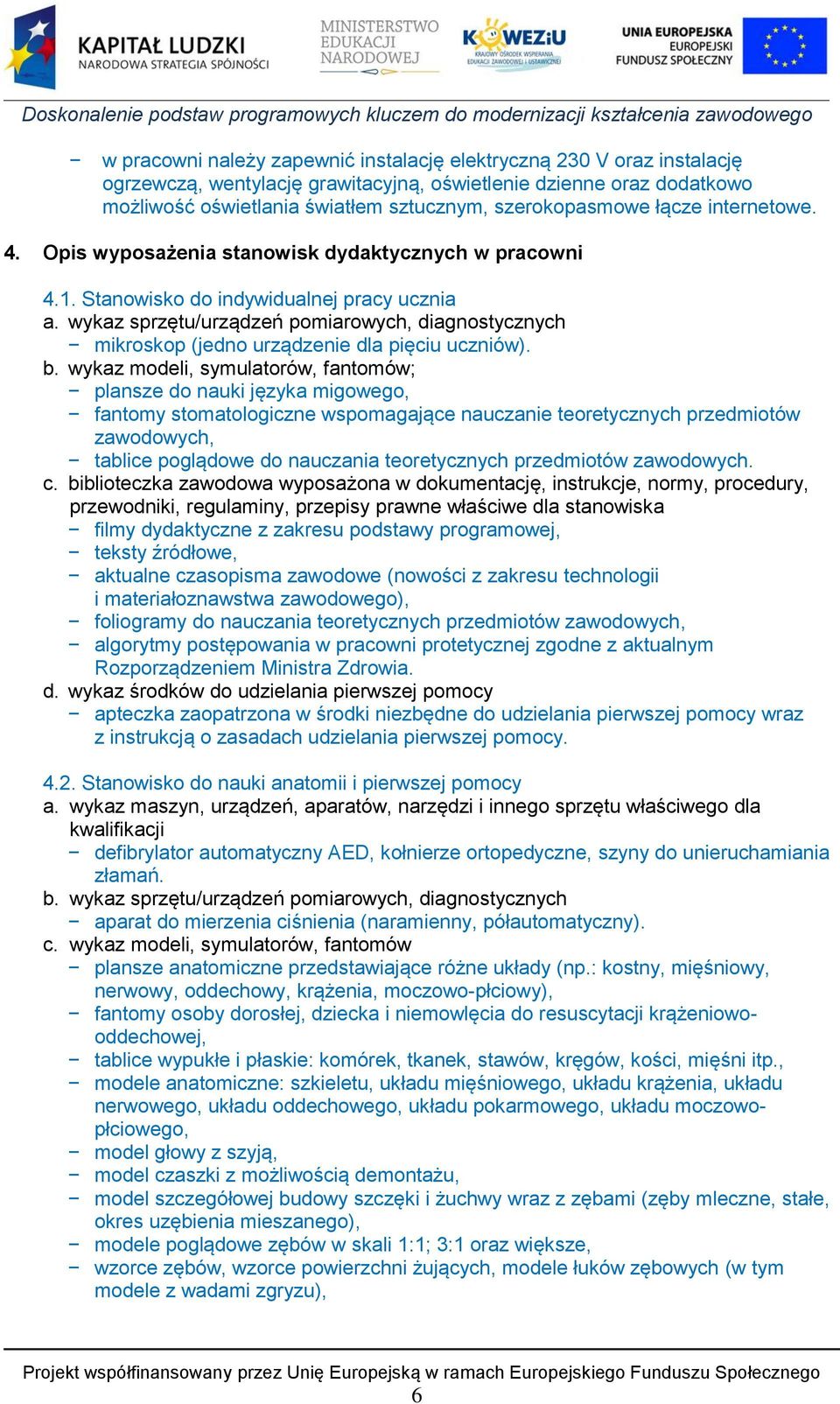 wykaz sprzętu/urządzeń pomiarowych, diagnostycznych mikroskop (jedno urządzenie dla pięciu uczniów). b.