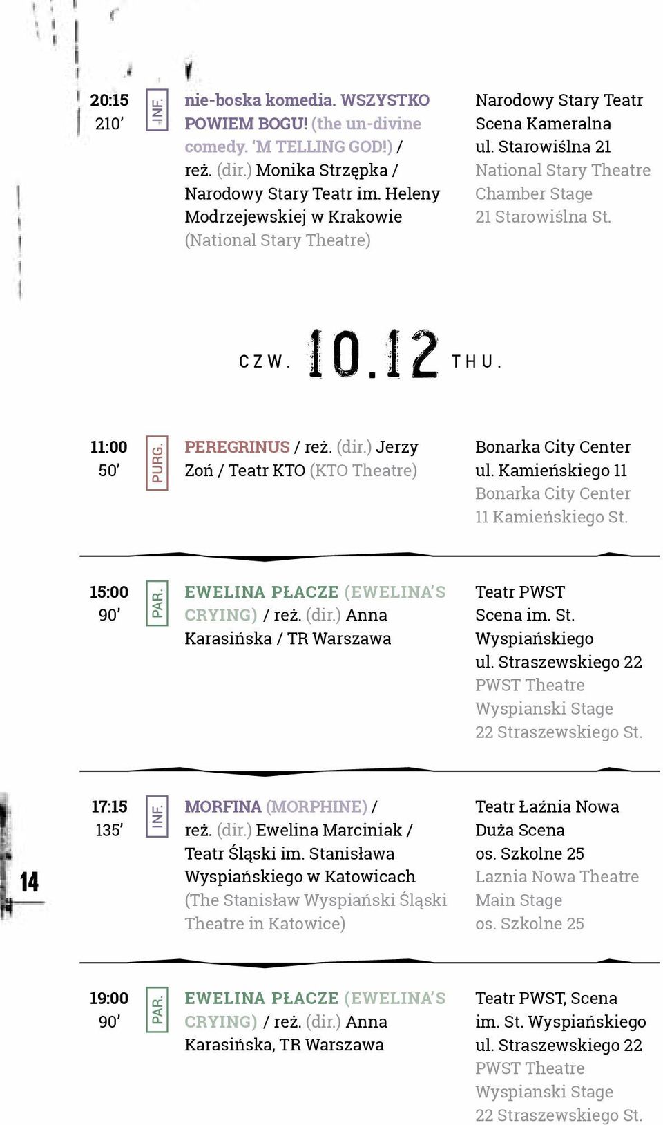 Kamieńskiego 11 Bonarka City Center 11 Kamieńskiego St. 15:00 90 EWELINA PŁACZE (EWELINA S CRYING) / reż. (dir.) Anna Karasińska / TR Warszawa Teatr PWST Scena im. St. Wyspiańskiego ul.