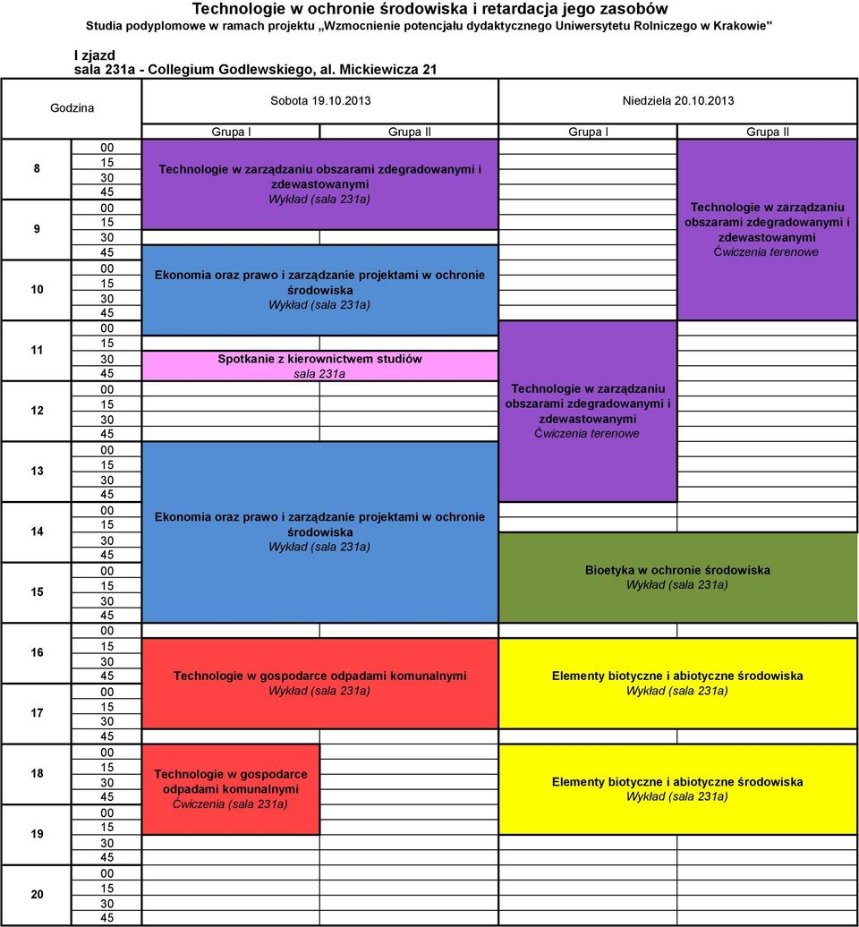 . 1 1 Spotkanie z kierownictwem studiów sala 231a Technologie w