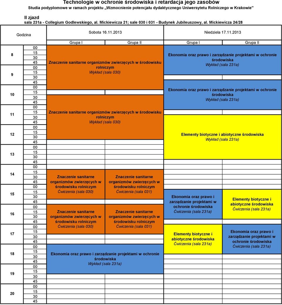 . 1 1 środowisku rolniczym Wykład (sala 0) środowisku rolniczym Wykład (sala