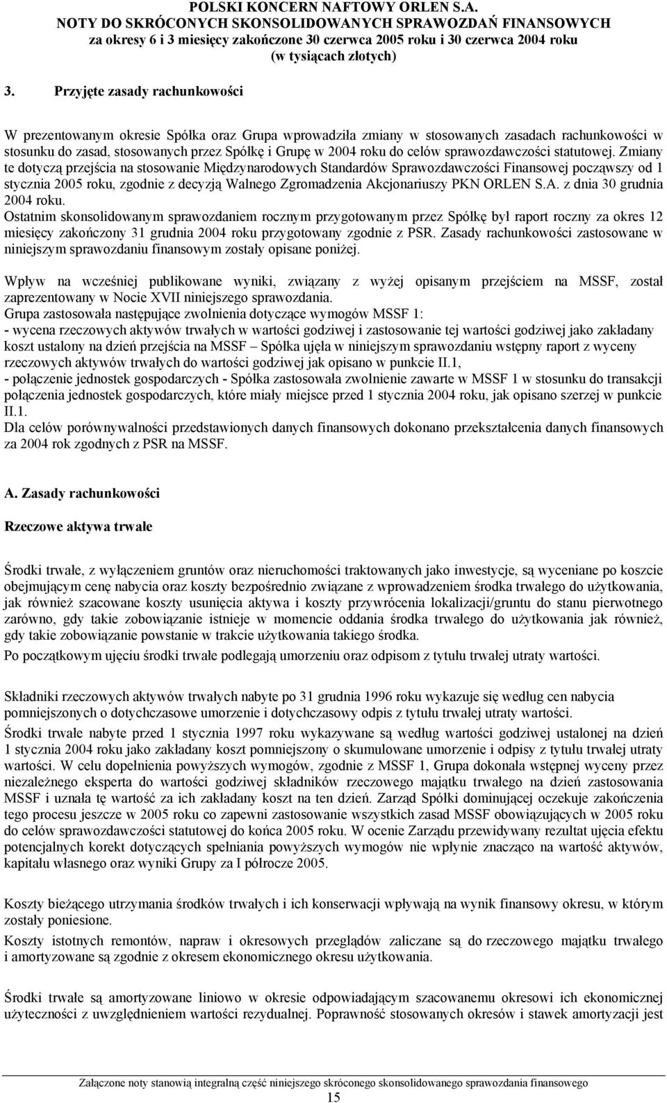 Zmiany te dotyczą przejścia na stosowanie Międzynarodowych Standardów Sprawozdawczości Finansowej począwszy od 1 stycznia 2005 roku, zgodnie z decyzją Walnego Zgromadzenia Ak