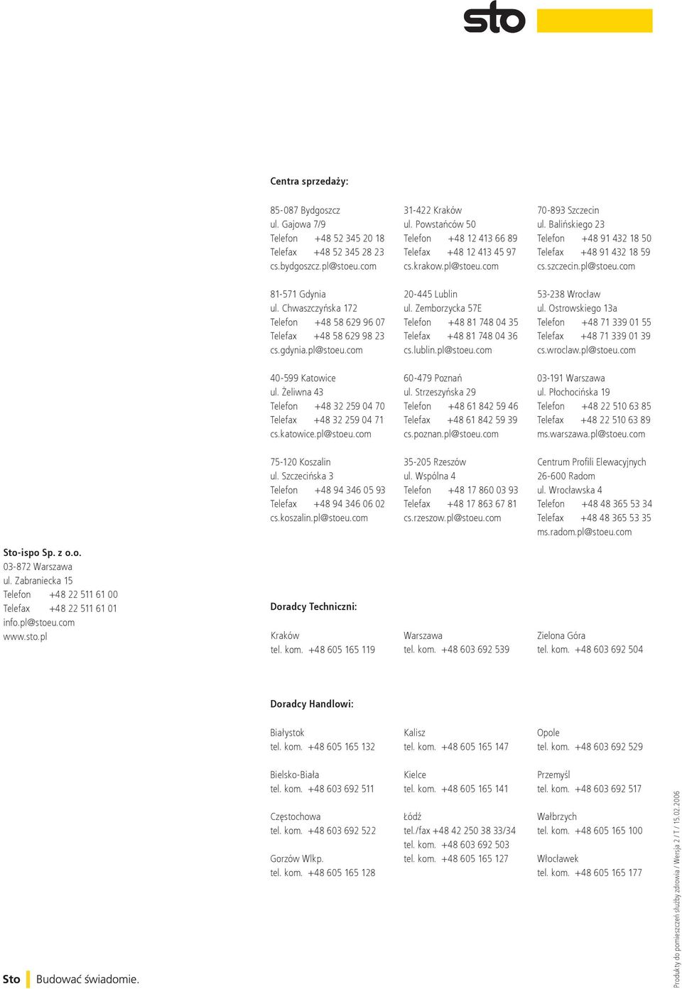 Chwaszczyńska 172 Telefon +48 58 629 96 07 Telefax +48 58 629 98 23 cs.gdynia.pl@stoeu.com 20-445 Lublin ul. Zemborzycka 57E Telefon +48 81 748 04 35 Telefax +48 81 748 04 36 cs.lublin.pl@stoeu.com 53-238 Wrocław ul.