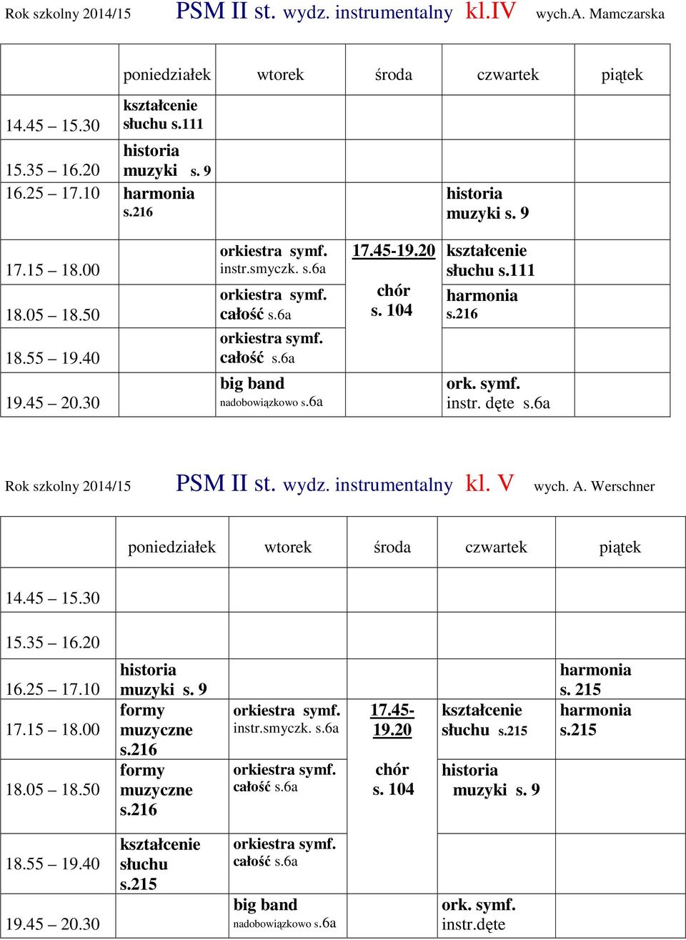 6a Rok szkolny 2014/15 PSM II st. wydz. instrumentalny kl. V wych. A. Werschner s. 9 formy muzyczne formy muzyczne symf. instr.smyczk.