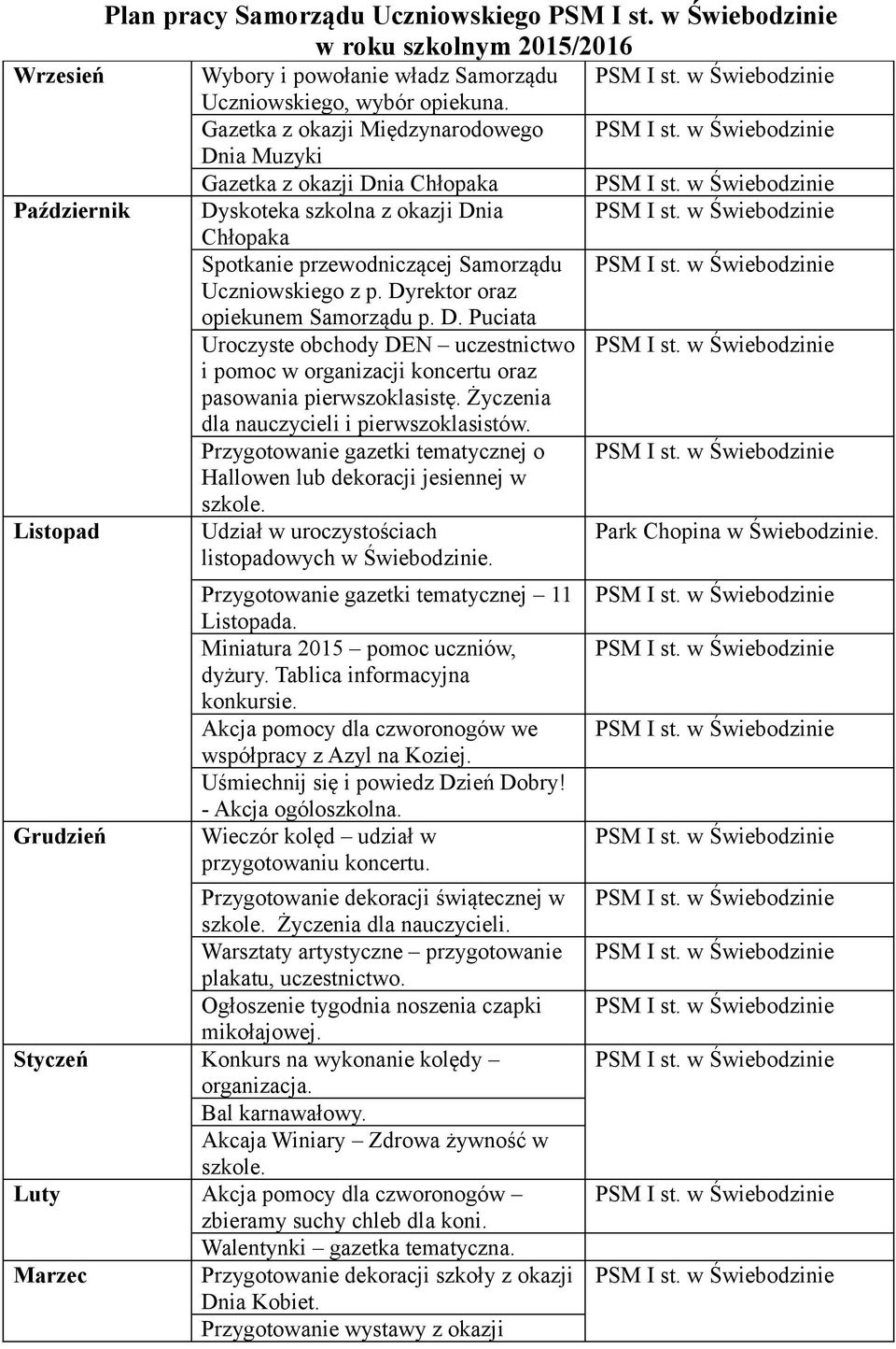 Dyrektor oraz opiekunem Samorządu p. D. Puciata Uroczyste obchody DEN uczestnictwo i pomoc w organizacji koncertu oraz pasowania pierwszoklasistę. Życzenia dla nauczycieli i pierwszoklasistów.