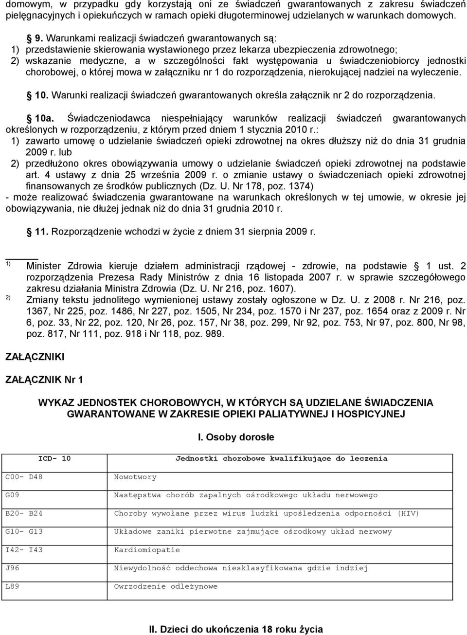 świadczeniobiorcy jednostki chorobowej, o której mowa w załączniku nr 1 do rozporządzenia, nierokującej nadziei na wyleczenie. 10.