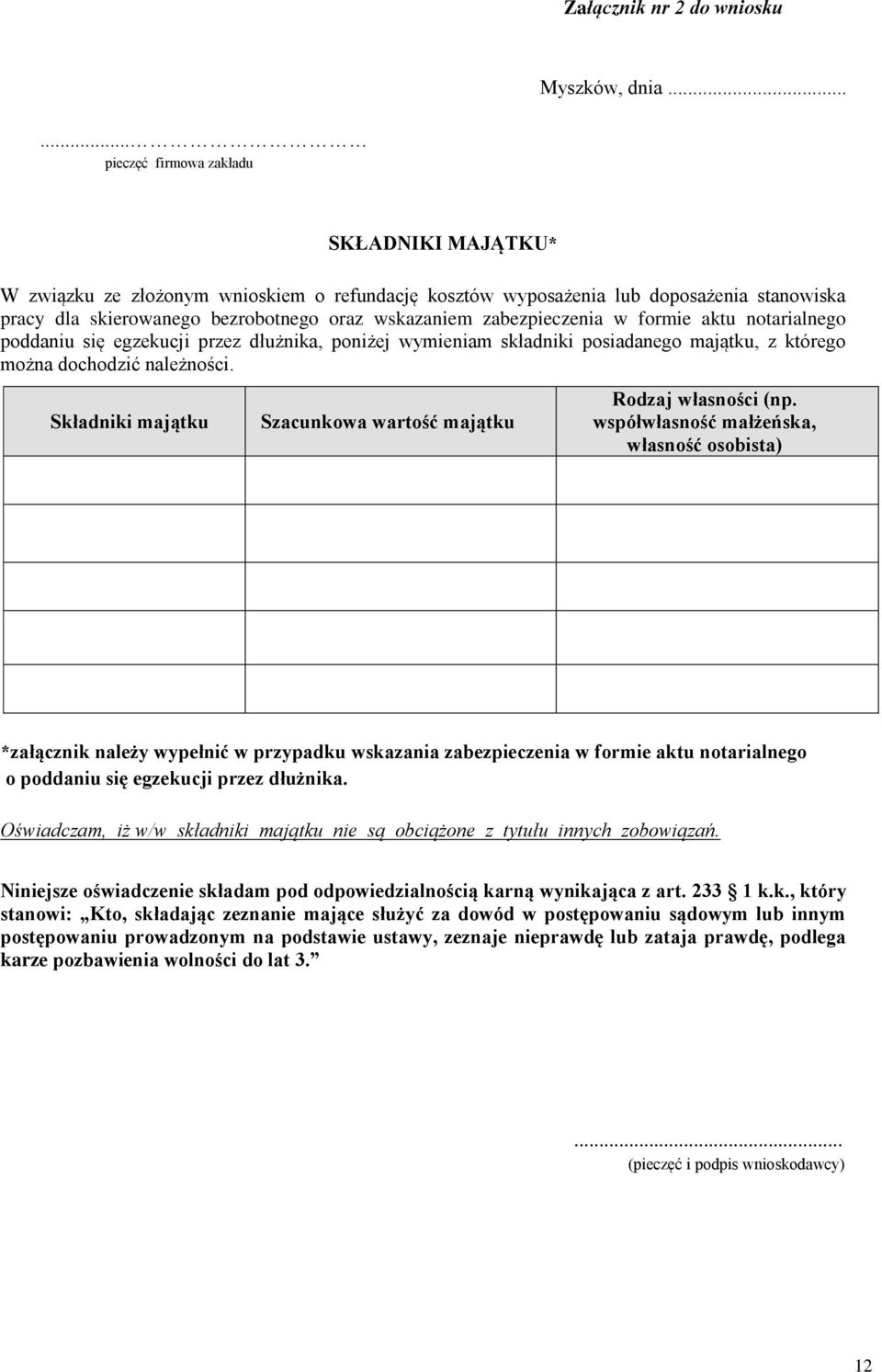 zabezpieczenia w formie aktu notarialnego poddaniu się egzekucji przez dłużnika, poniżej wymieniam składniki posiadanego majątku, z którego można dochodzić należności.