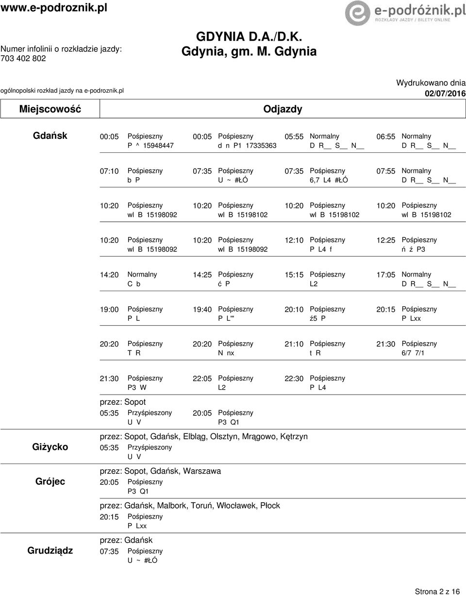 Grójec Grudziądz 21:30 22:05 22:30 P3 W przez: opot 05:35 Przyśpieszony 20:05 U V 05:35 Przyśpieszony U V P3 Q1 przez: opot, Gdańsk, Elbląg, Olsztyn,