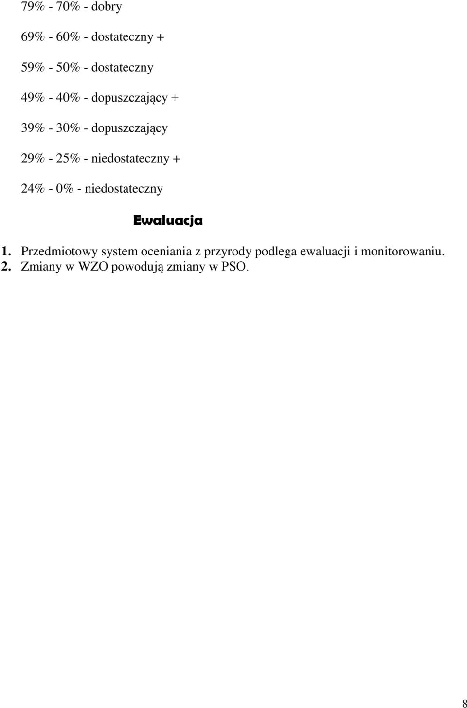 24% - 0% - niedostateczny Ewaluacja 1.