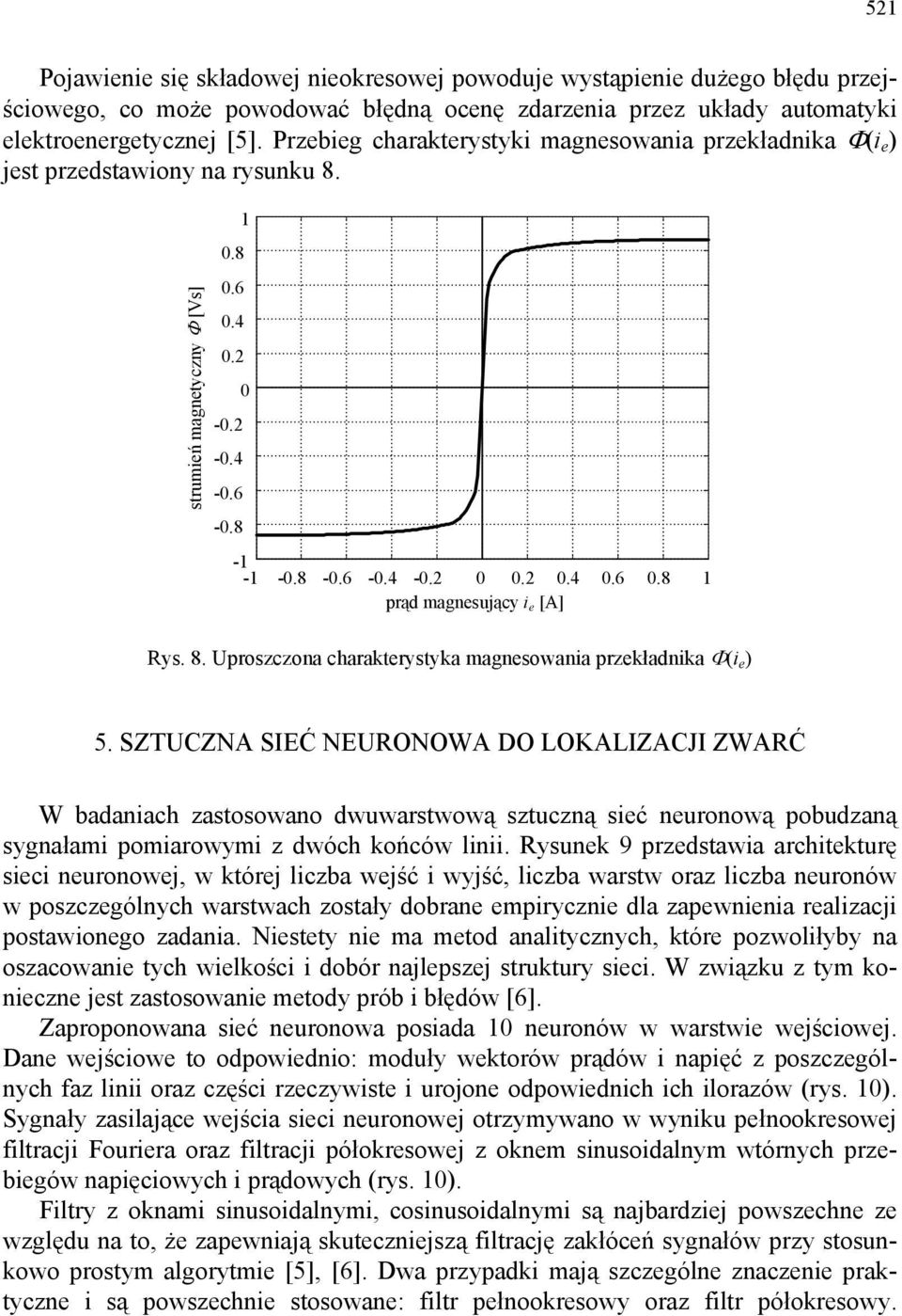 8. Uproszczona charakterystyka magnesowania przekładnika Φ(i e ) 5.