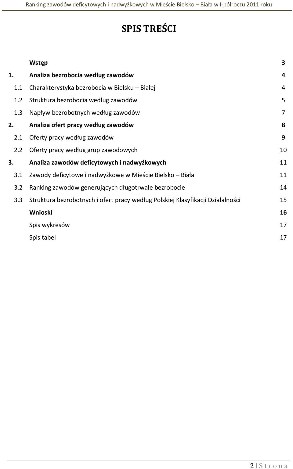 2 Oferty pracy według grup zawodowych 10 3. Analiza zawodów deficytowych i nadwyżowych 11 3.1 Zawody deficytowe i nadwyżowe w Mieście Bielso Biała 11 3.