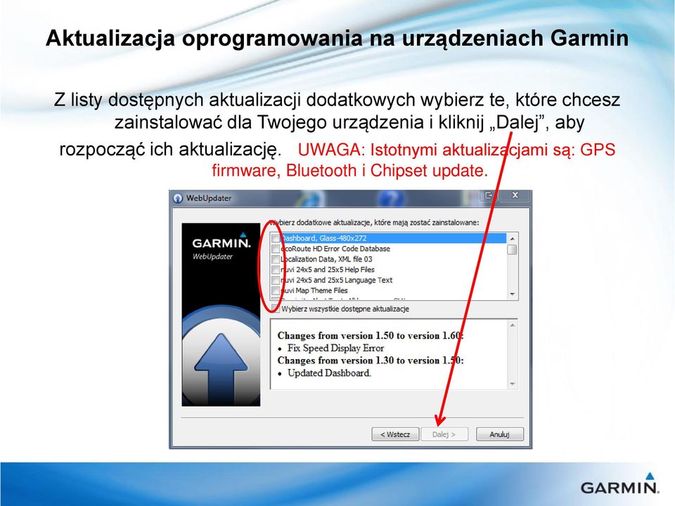 kliknij Dalej, aby rozpocząć ich aktualizację.