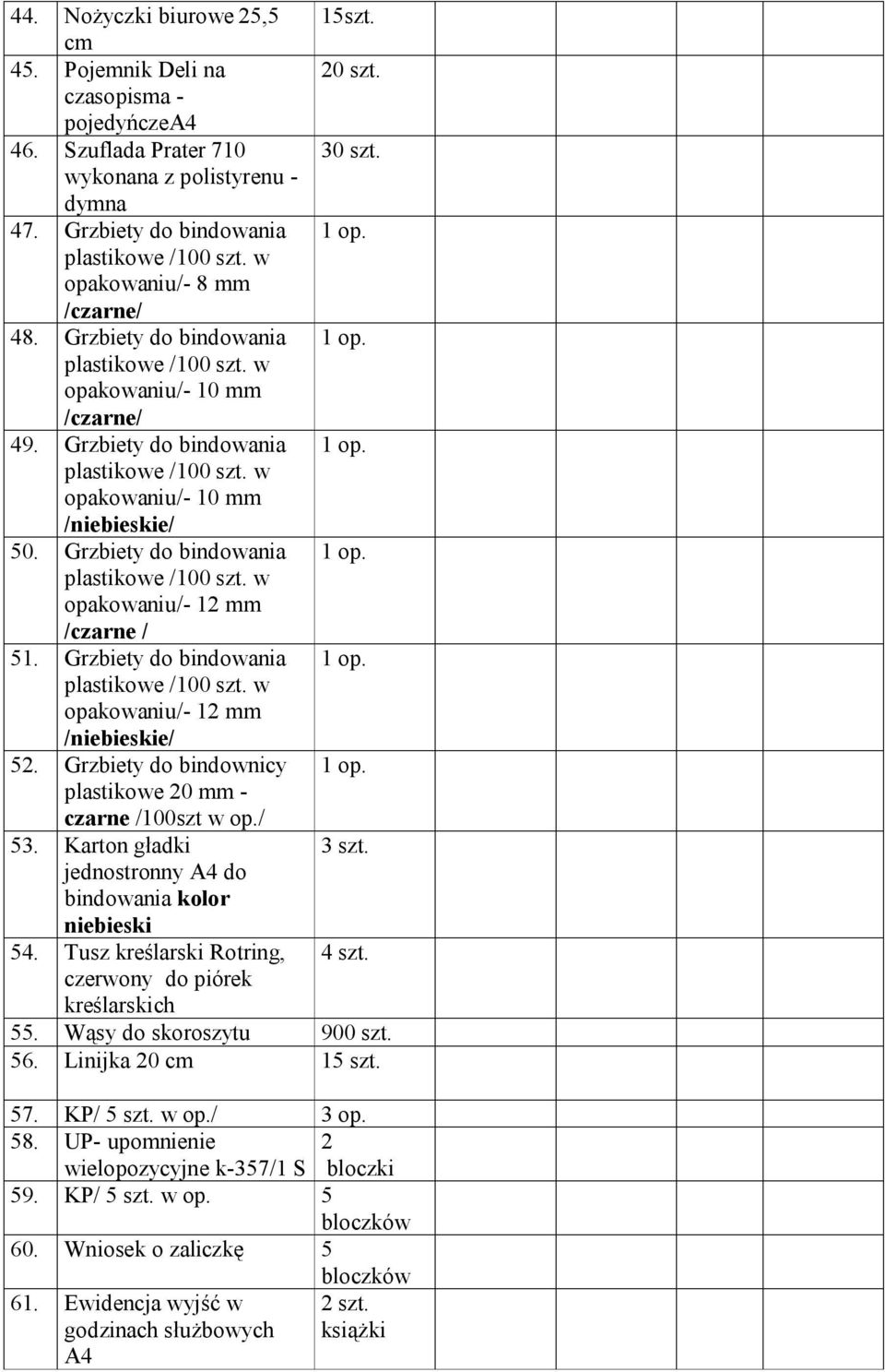 Grzbiety do bindowania 1 op. plastikowe /100 szt. w opakowaniu/- 12 mm /czarne / 51. Grzbiety do bindowania 1 op. plastikowe /100 szt. w opakowaniu/- 12 mm /niebieskie/ 52.