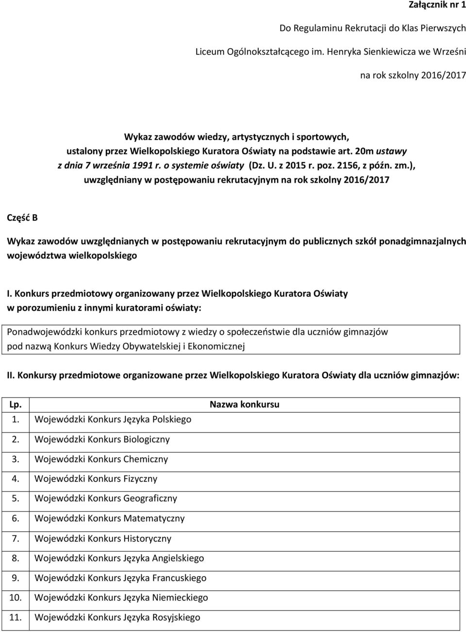 20m ustawy z dnia 7 września 1991 r. o systemie oświaty (Dz. U. z 2015 r. poz. 2156, z późn. zm.